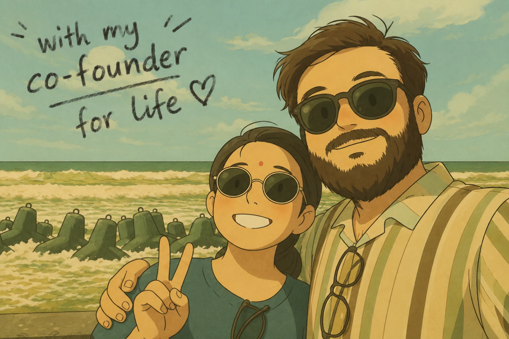 Deepon Halder at the beach with his co-founder